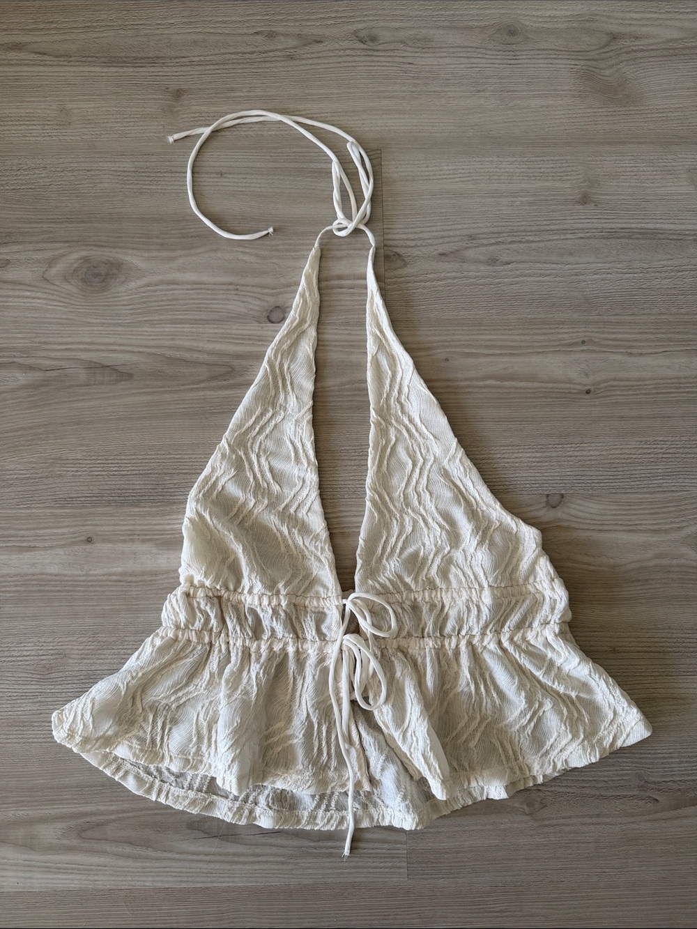 Zara Cream Textured Halter Tie-Front Top